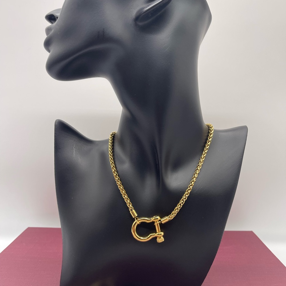 Horseshoe Clasp Necklace, Rope Chain Necklace - Gold